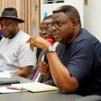 L-R: Mr Erasmus Ekpang, C’ River Commissioner for Information, Prof. Anthony Owan-Enoh, Secretary to the Government of Cross River and Gov. Bassey Otu during a media parley on Friday in commemoration of the governor’s first 100 days in office.