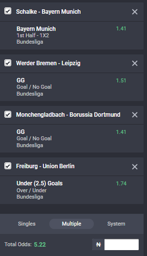 Bet9ja accumulator for Bundesliga