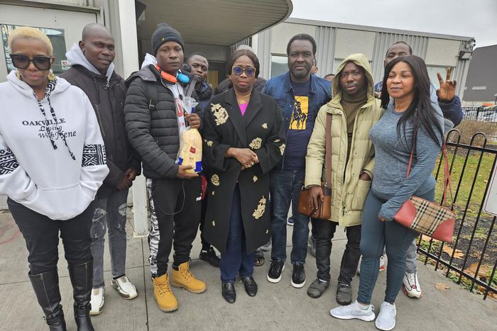 The Chairman/CEO, Nigerians in Diaspora Commission (NiDCOM), Abike Dabiri-Erewa and Nigerians seeking asylum in Canada. [Daily Trust]