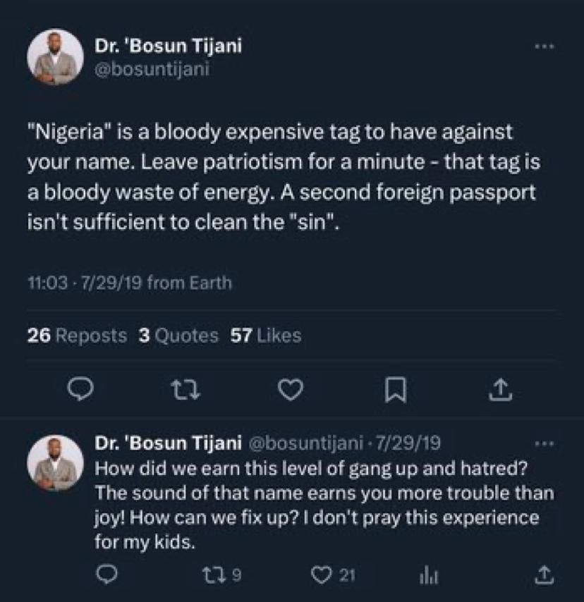 Bosun Tijani: Why I insulted Nigeria, Tinubu's nominee defends controversial tweets.