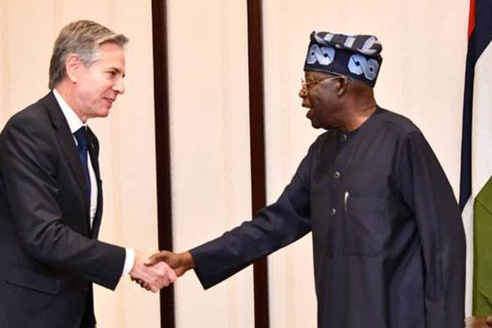 President Bola Tinubu receives the United States Secretary of State, Antony Blinken, at the Presidential Villa in Abuja on January 23, 2024 [Channels TV]