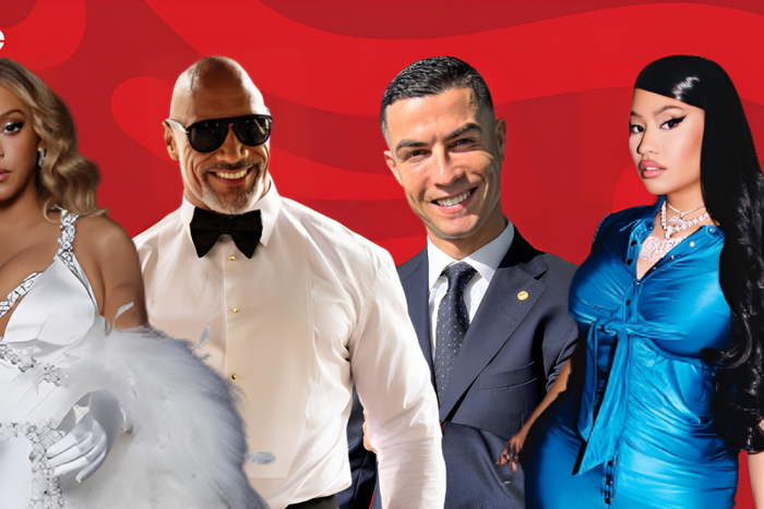 From left: Beyoncé, Dwayne Johnson, Cristiano Ronaldo and Nicki Minaj