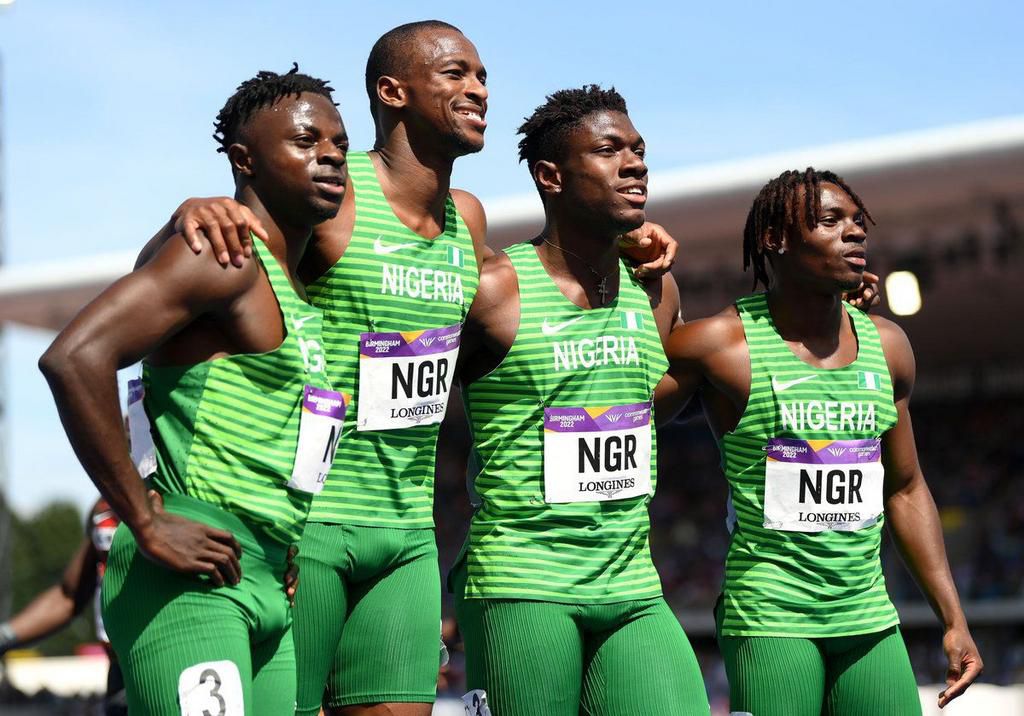 Raymond Ekevwo (far right) was a member of Nigeria's Bronze medal winning 4x100m quartet at the Commonwealth Games in Birmingham