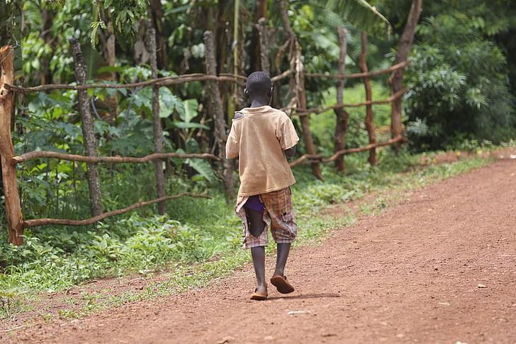 Kid walking alone in the forest