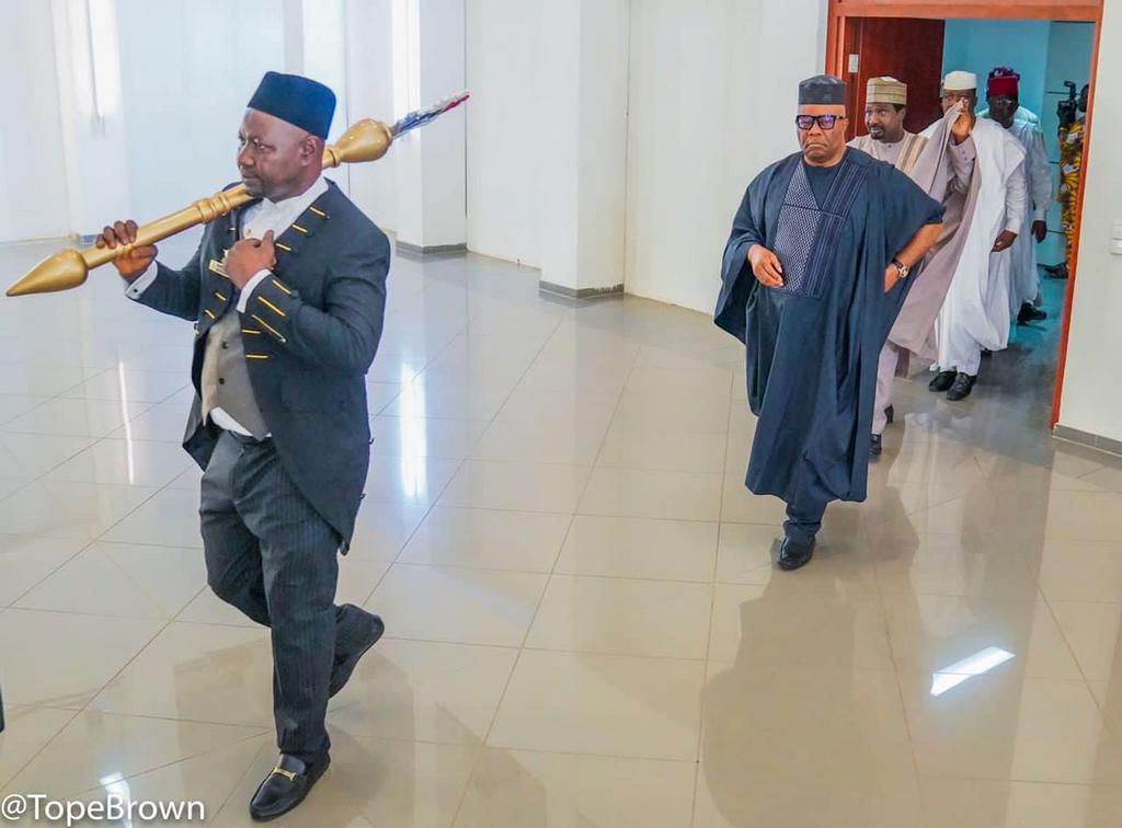 Principal officers of the 10th Nigerian Senate, led by Senate President Godswill Akpabio (second from left) [Tope Brown]