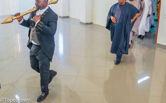 Principal officers of the 10th Nigerian Senate, led by Senate President Godswill Akpabio (second from left) [Tope Brown]
