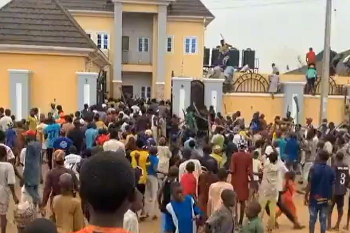 A screenshot from the viral video of an alleged attack on the property of the INEC Chairman.