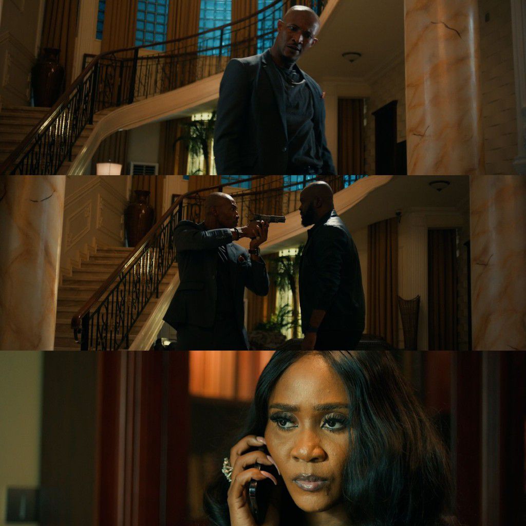 On set of SIN - Gideon Okeke, Jim Iyke, Kelechi Udegbe, Toni Tones