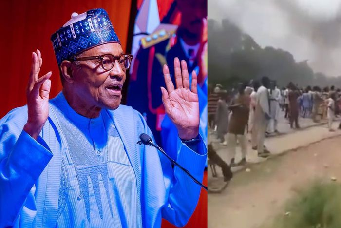 Katsina youths converge near Buhari's Daura home to protest, set up bonfire