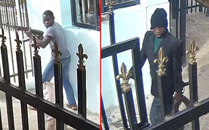 The CCTV images of the suspects in the bank premises during the robbery operation. [Punch]