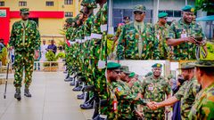L-R: Minister of Defence, Bello Matawalle donning a full military regalia alongside Chief of Defence Staff (CDS) Christopher Musa. [Facebook]