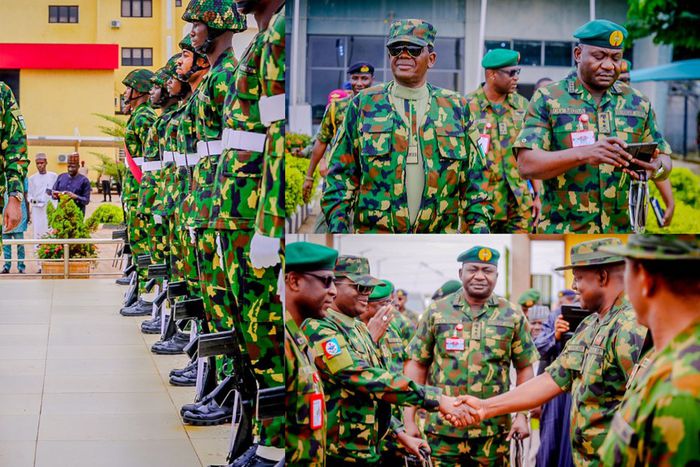 L-R: Minister of Defence, Bello Matawalle donning a full military regalia alongside Chief of Defence Staff (CDS) Christopher Musa. [Facebook]