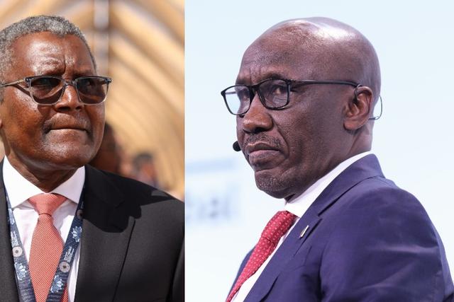 L-R: Aliko Dangote, Chairman Dangote Group and Mele Kyari,  Group Chief executive officer of the Nigerian National Petroleum company limited. [Getty Images]