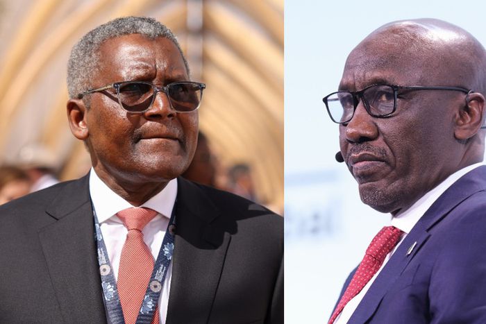 L-R: Aliko Dangote, Chairman Dangote Group and Mele Kyari,  Group Chief executive officer of the Nigerian National Petroleum company limited. [Getty Images]