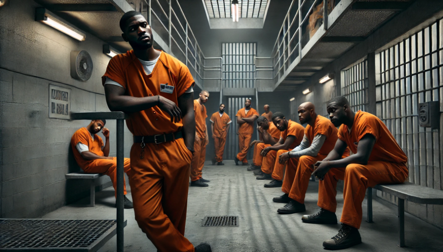 A DALL-E AI image generated to illustrate Nigerians in US prison for stealing COVID-19 funds.