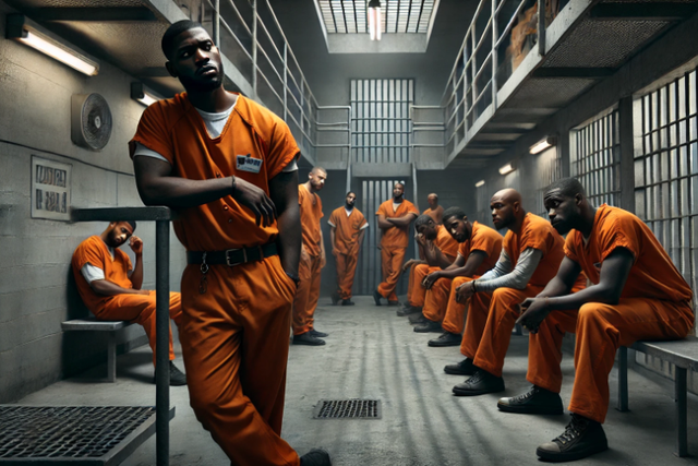 A DALL-E AI image generated to illustrate Nigerians in US prison for stealing COVID-19 funds.