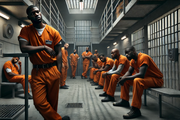 A DALL-E AI image generated to illustrate Nigerians in US prison for stealing COVID-19 funds.