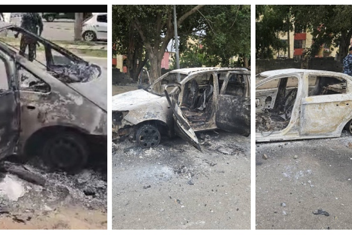Some police vehicles were destroyed following an attack by Shiites in the Wuse area of Abuja on August 25, 2024.