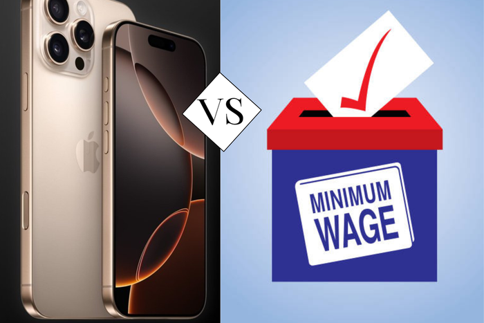 Cost of iPhone 16 vs minimum wage