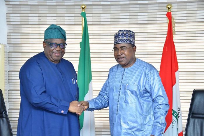 NDLEA Chairman, Brig.-Gen. Buba Marwa (retired) receives Governor Caleb Mutfwang of Plateau State in his Abuja office [Facebook:NDLEA]