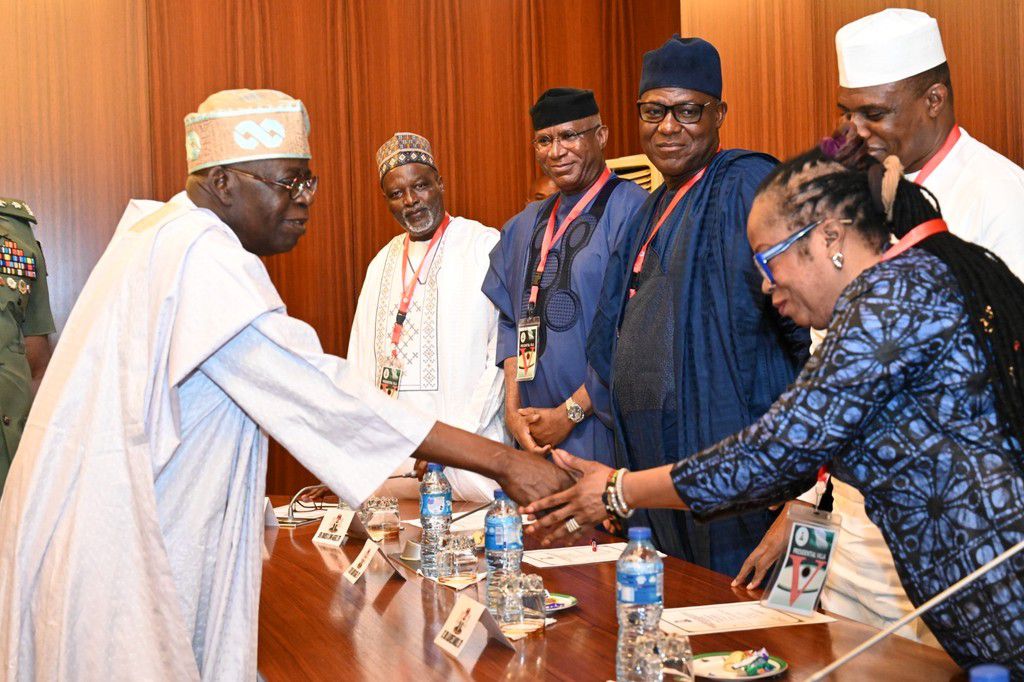 President Tinubu with Rt. Hon. Patricia Olubunmi Etteh, a former speaker of the House of Representatives. Others in the picture, L-R, are Rt Hon Ahmed Idris Wase, Senator Ovie Omo-Agege, Rt Hon Yakubu Dogara, and Oladimeji Bankole during the President’...