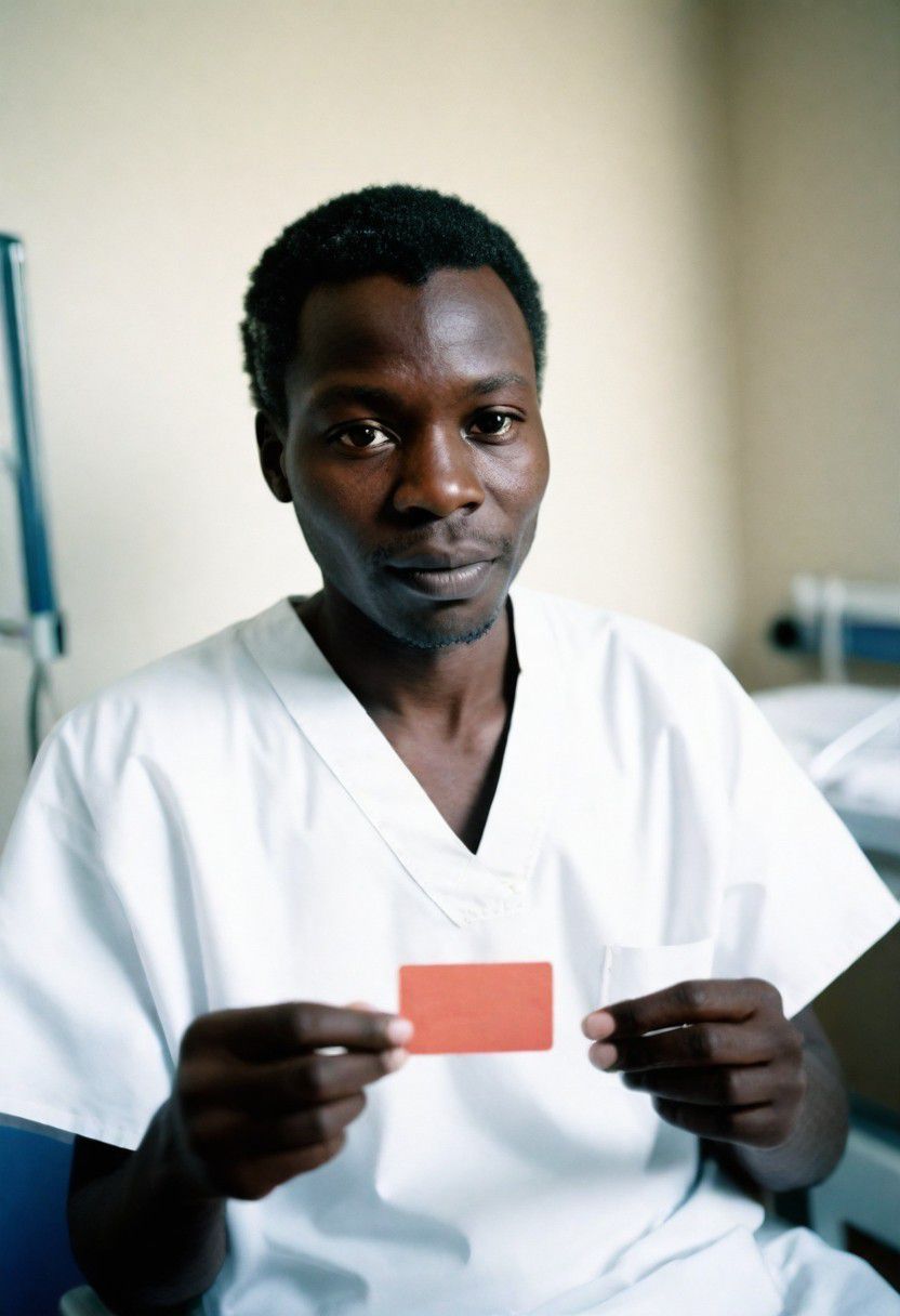 AI generated image of a patient-in-a-hospital-holding-a-card