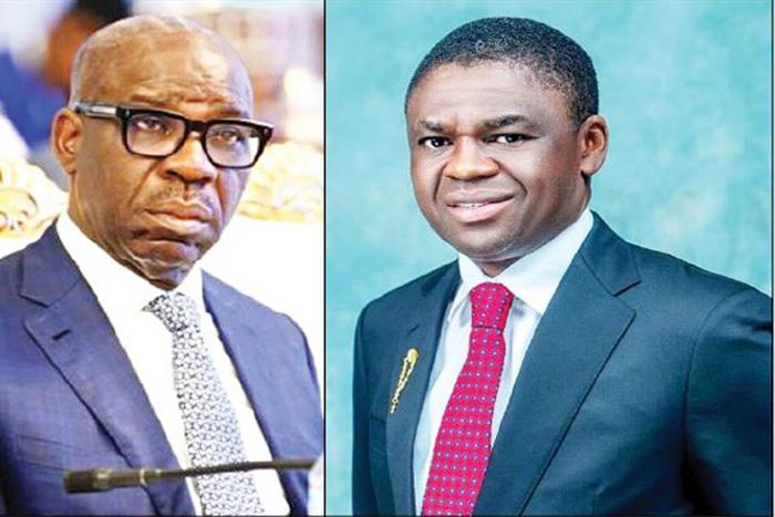 Edo State Governor, Godwin Obaseki and his deputy, Philip-Shaibu. [Punch]