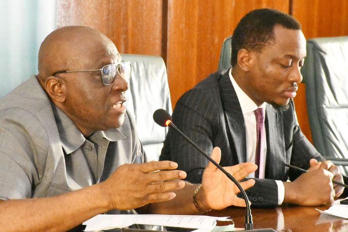 Mr Bayo Onanuga, Special Adviser to the President, Information and Strategy and Mr O’tega Ogra, Senior Special Assistant to the President, Digital Communication and Engagement, briefing State House correspondents on Wednesday [NAN]