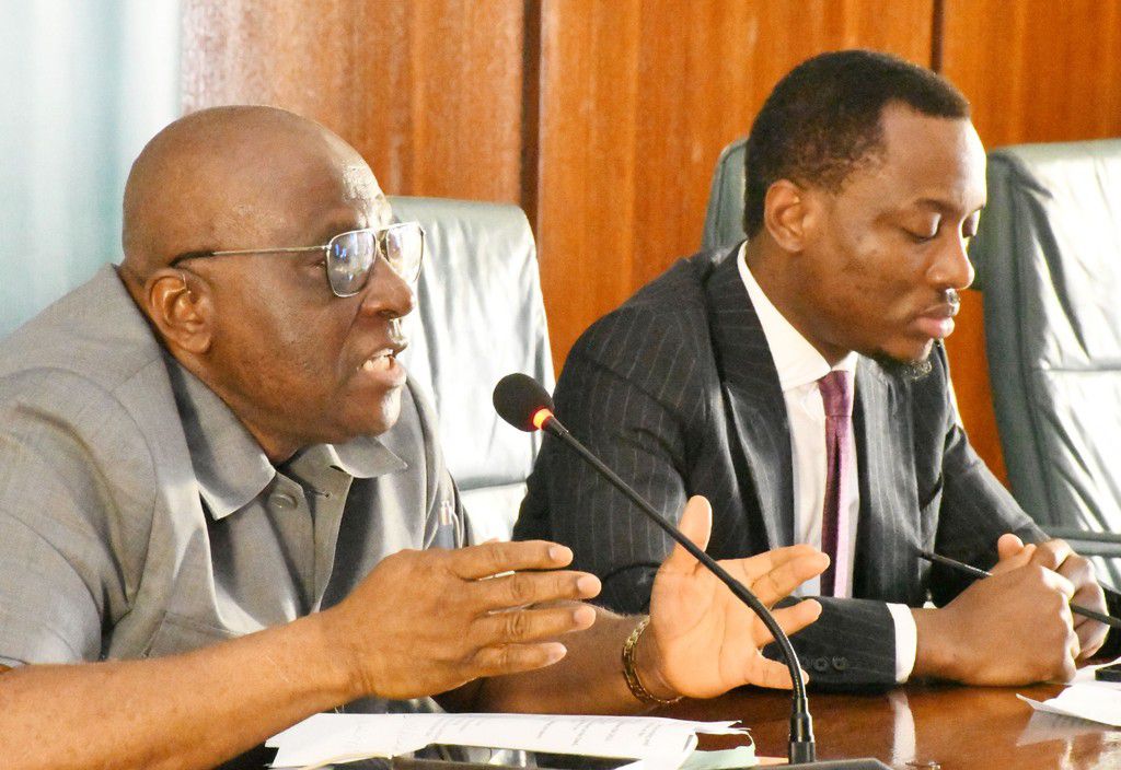 Mr Bayo Onanuga, Special Adviser to the President, Information and Strategy and Mr O’tega Ogra, Senior Special Assistant to the President, Digital Communication and Engagement, briefing State House correspondents on Wednesday [NAN]