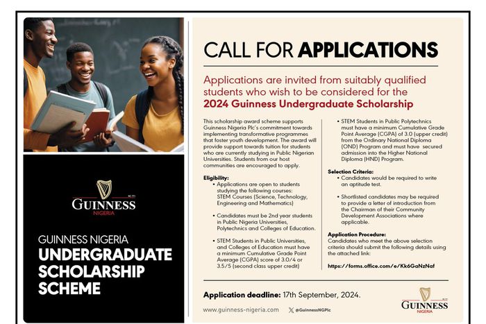 Call for Applications: Guinness Nigeria undergraduate scholarship scheme