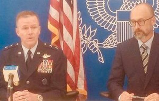 From left to right: Maj.-Gen. Kenneth Ekman, U.S. Africa Command (AFRICOM), West Africa Coordination Element Lead, Department of Defence, Mr Brian Eubert, U.S. Embassy Ag. Spokesman, during the media roundtable with select journalists at the U.S. Embas...