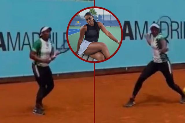 Sloane Stephens trains at Madrid Open wearing Nigerian football jersey