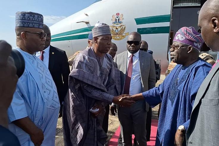 President Bola Tinubu welcomed by Governor Babagana Zulum of Borno State. [X, formerly Twitter]