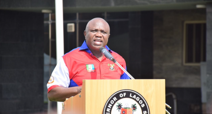 Akinwunmi Ambode speaking during the press conference in which he called out his main opponent, Babajide Sanwo-Olu, ahead of the 2019 election. [TheCable]