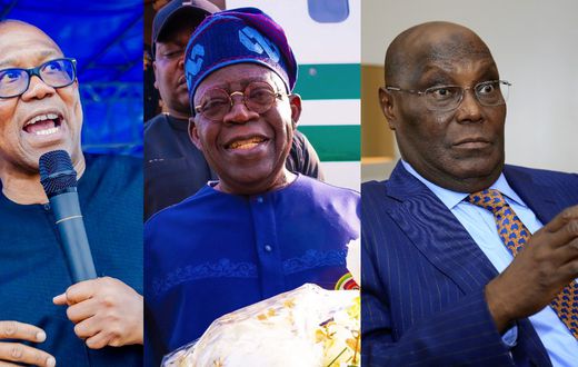L-R: Peter Obi, Bola Tinubu and Atiku Abubakar. [Facebook/Getty Images]