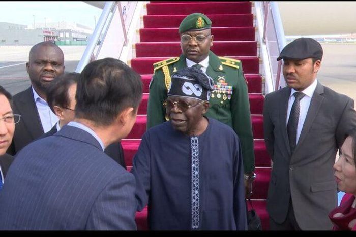 President Bola Tinubu being welcomed by officials of the Chinese government in Beijing, China, on Sunday [NAN]