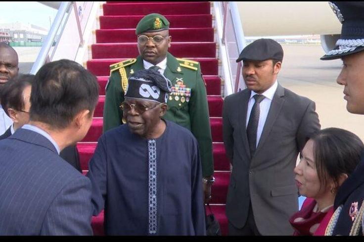 President Bola Tinubu being welcomed by officials of the Chinese government in Beijing, China, on Sunday [NAN]