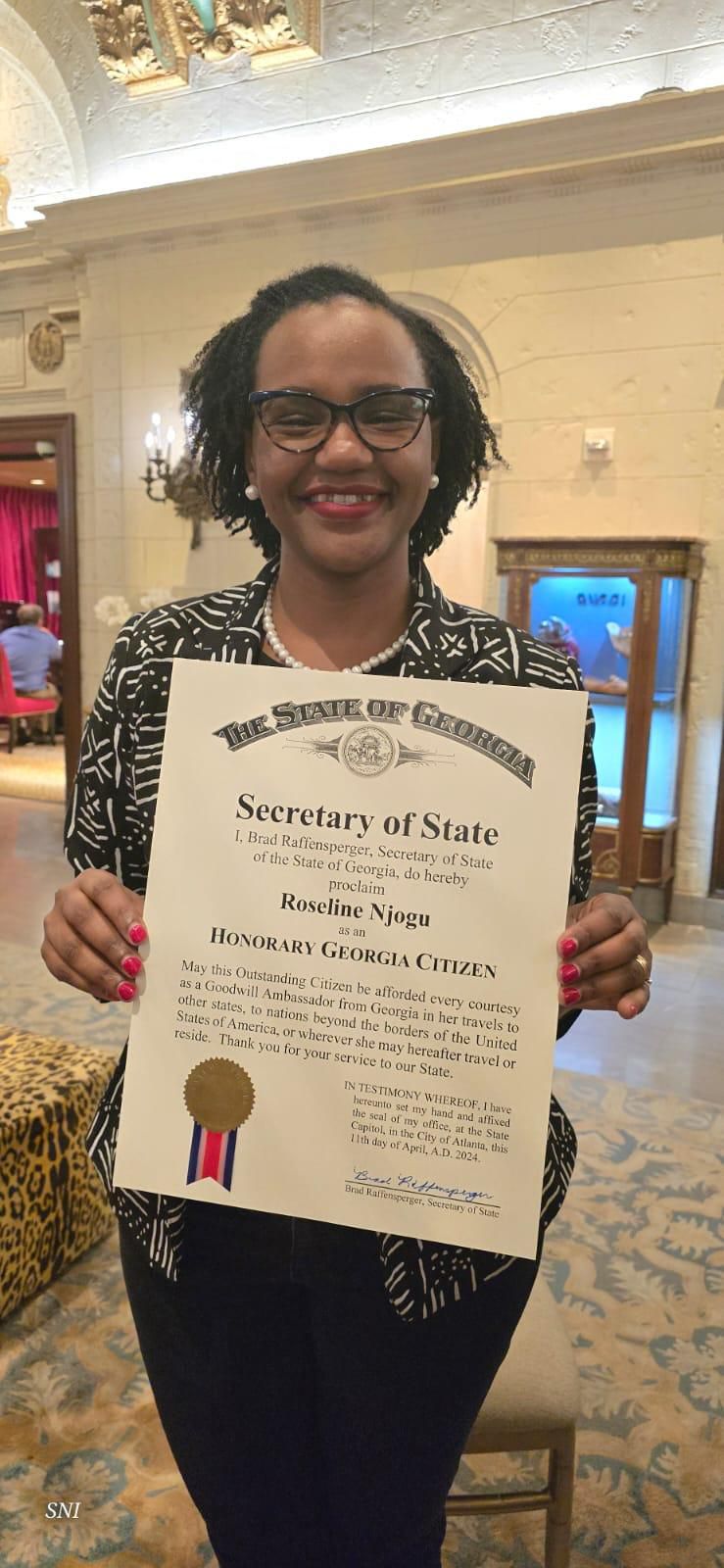 Diaspora PS Roseline Njogu honoured as honorary Georgia citizen during U.S. visit