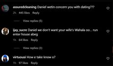 Reactions to his post on Instagram