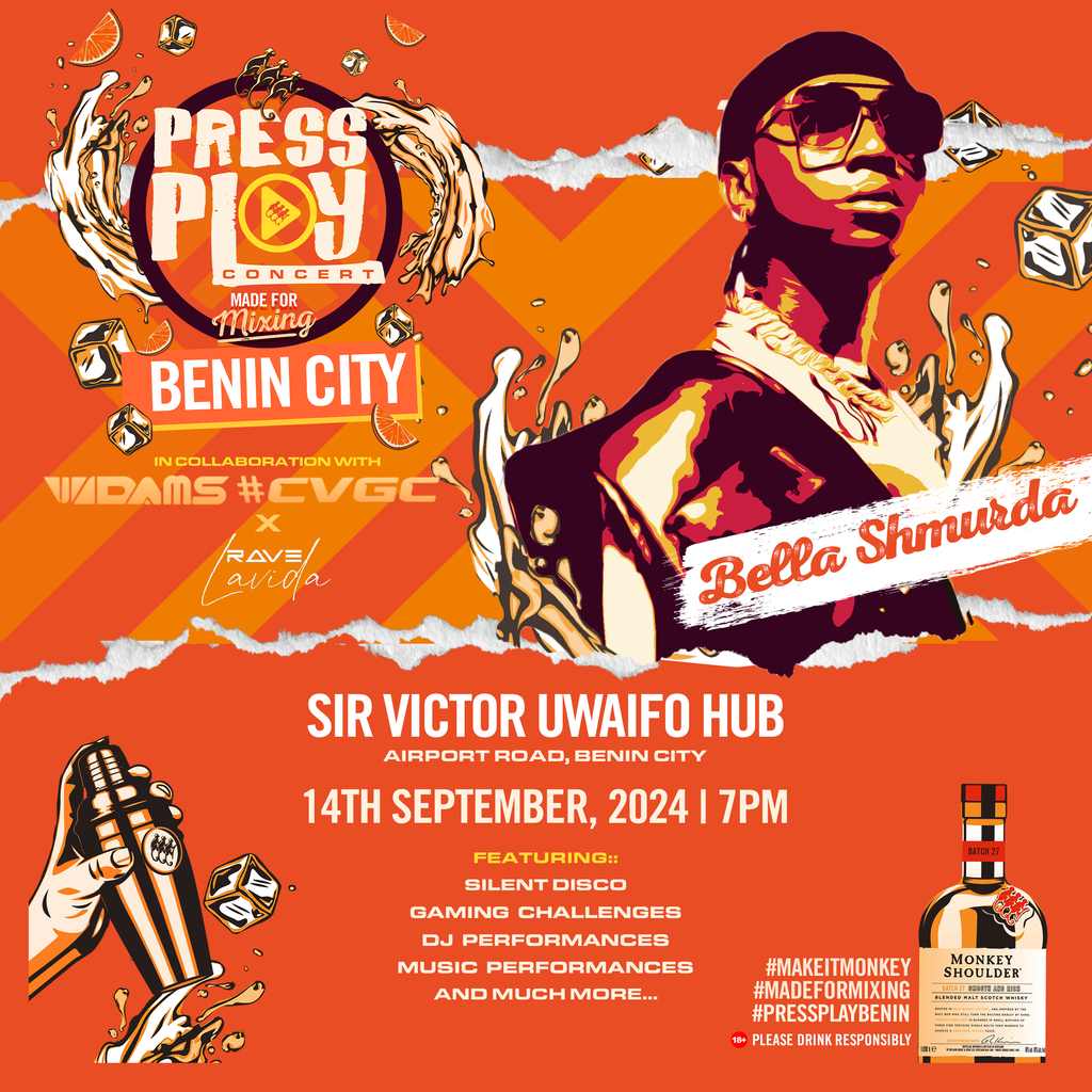 Get Ready, Benin City! Monkey Shoulder Press Play is coming your way! Bella-Shmurda