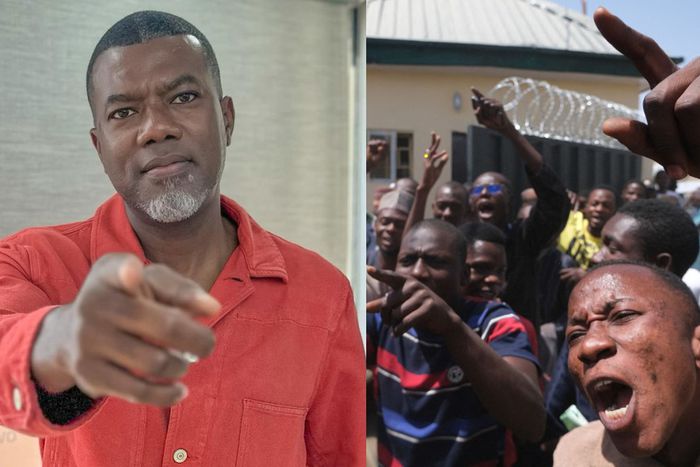 Reno Omokri and Angry Protesters. [Facebook/Getty Images]
