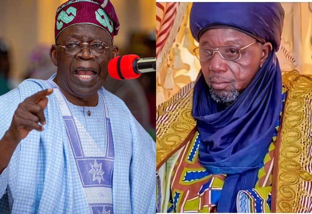 L-R: President Bola Tinubu and  Alhaji Isa Muhammad Bawa, the Sarkin Gobir of Gatawa District in Sokoto State.