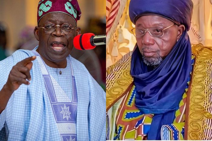 L-R: President Bola Tinubu and  Alhaji Isa Muhammad Bawa, the Sarkin Gobir of Gatawa District in Sokoto State.