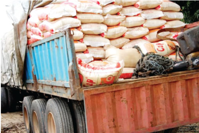 Vehicle with bags of rice