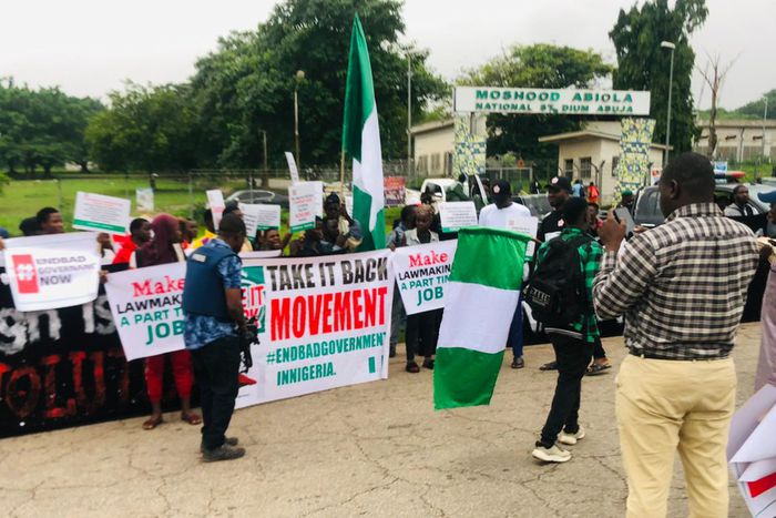 Protesters at the Moshood Abiola Stadium, Abuja. [X, formerly Twitter]