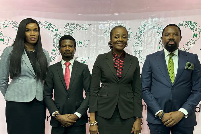 L-R: Head of Corporate Services, EnterpriseNGR Professional Advocacy Group Ltd/Gte, Uchechi Oluwole-Akinwale;  Head of Research, Omotayo Muritala; Chief Executive Officer, Obi Ibekwe; and Director of Policy and Public Affairs, Lami Adekola at the offic...