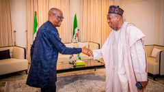 L-R: FCT Minister Nyesom Wike and APC national chairman, Dr Abdullahi Ganduje. [X, formerly Twitter]