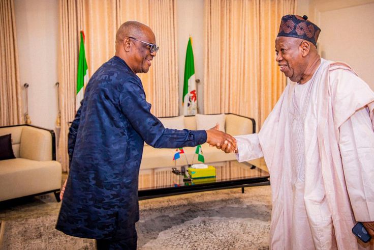L-R: FCT Minister Nyesom Wike and APC national chairman, Dr Abdullahi Ganduje. [X, formerly Twitter]