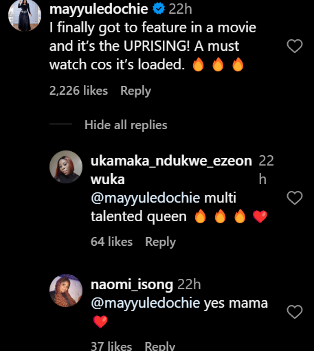 May Yul-Edochie's comment [Instagram/Omonioboli]