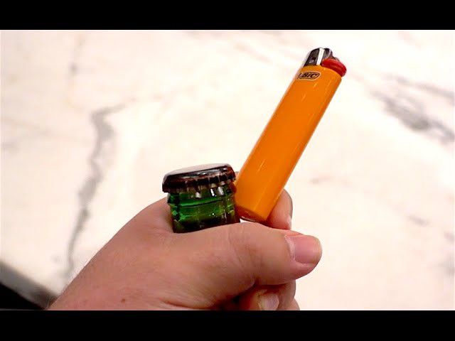 Opening a bottle with a lighter